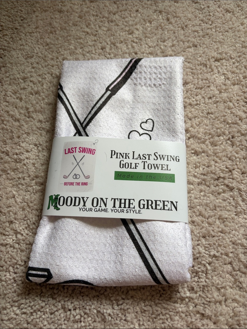 Golf towel pink last swing before the ring engagement bachelorette party gift